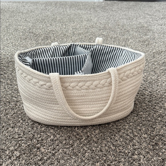 Cream Woven Basket with Striped Interior and dividers - Picture 1 of 2